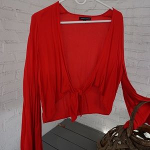 Red Kendall & Kylie Crop Tie Top